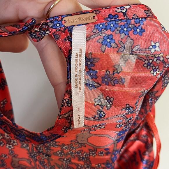 FREE PEOPLE Branches and Blossoms Blouse Sheer Stripe Coral Summer Size Small - Picture 4 of 5